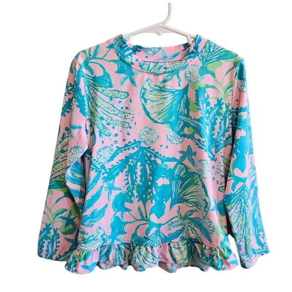 Lilly Pulitzer Other - Lilly Pulitzer Retreat Aqua Bright Long Sleeve Rash Guard Ruffle Bottom Top 10
